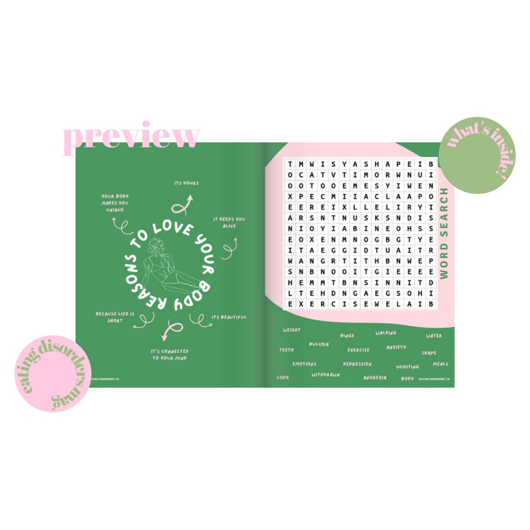 My Tea booklet preview — body positivity activity page and word search